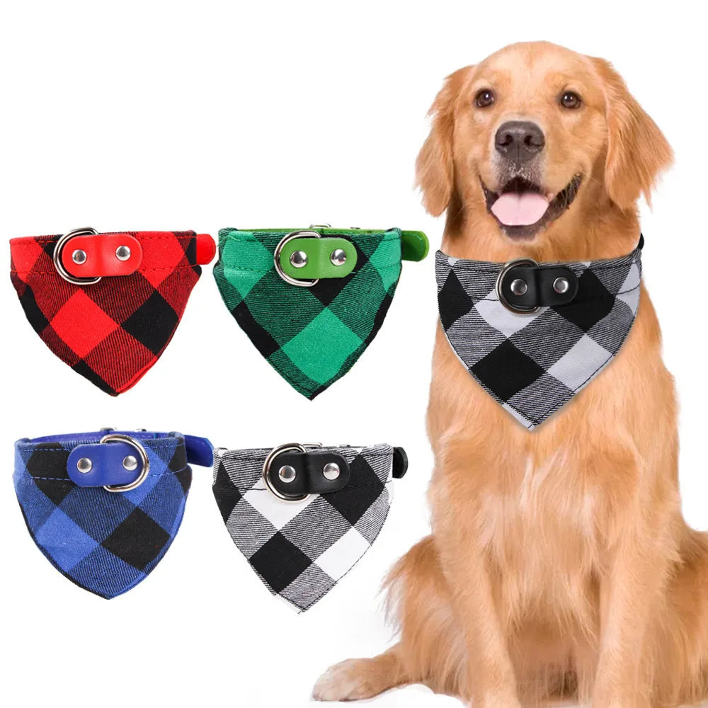 Promotion 2 in 1 Adjustable Double Sides Plaid Printed Tie-dye Triangle Pet Puppy Burp Cloth Bandana Dog Cats Collar Neck Scarf