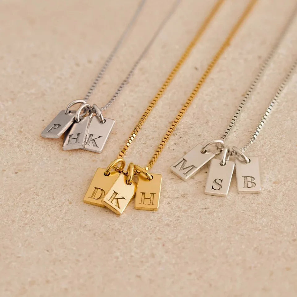 18k Gold Plated 26 Alphabet Initial One Letter Pendant Necklace 316L Stainless Steel Rectangle Initial Tags Necklace