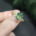 Luxury Fine Jewelry Wholesale Women 14K Gold 925 Sterling Silver Green Moss Agate Engagement Wedding Bridal Ring Set