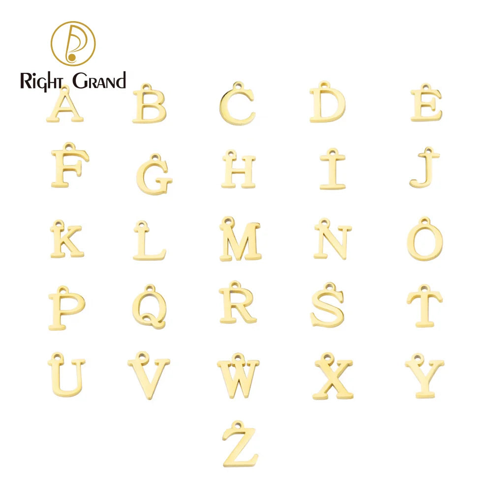A-Z Hypoallergenic Charms Stainless Steel Pendants Alphabet Charms Golden Smooth Charms for DIY Jewelry Making