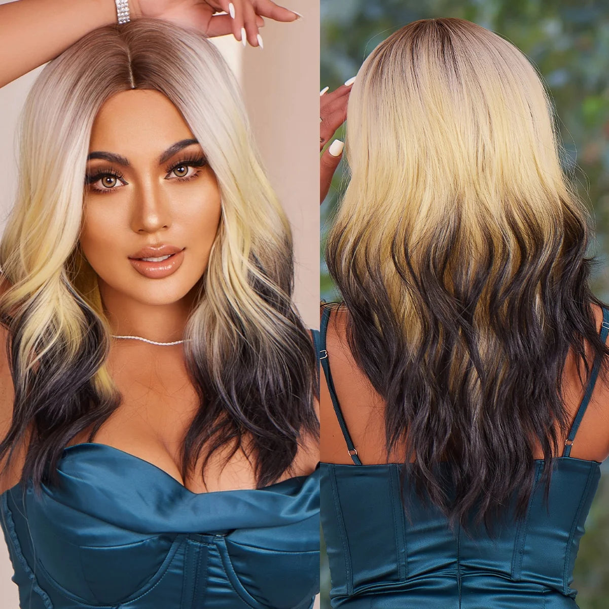Color Italian Wave Synthetic Wigs Yellow Gradient Black Rainbow Hair Heat Resistant Fiber Natural Look Ginger Red Daily Use Wigs