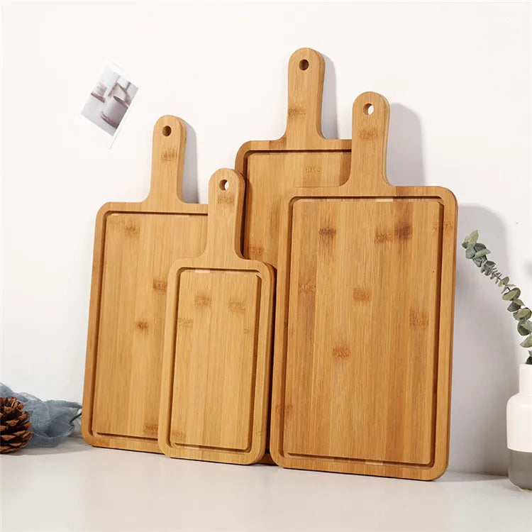 2021 New Product Custom Logo Sushi Cheese Bread Steak Board Easy-to-Clean Bamboo Pizza Cutting Board With Handle and Groove