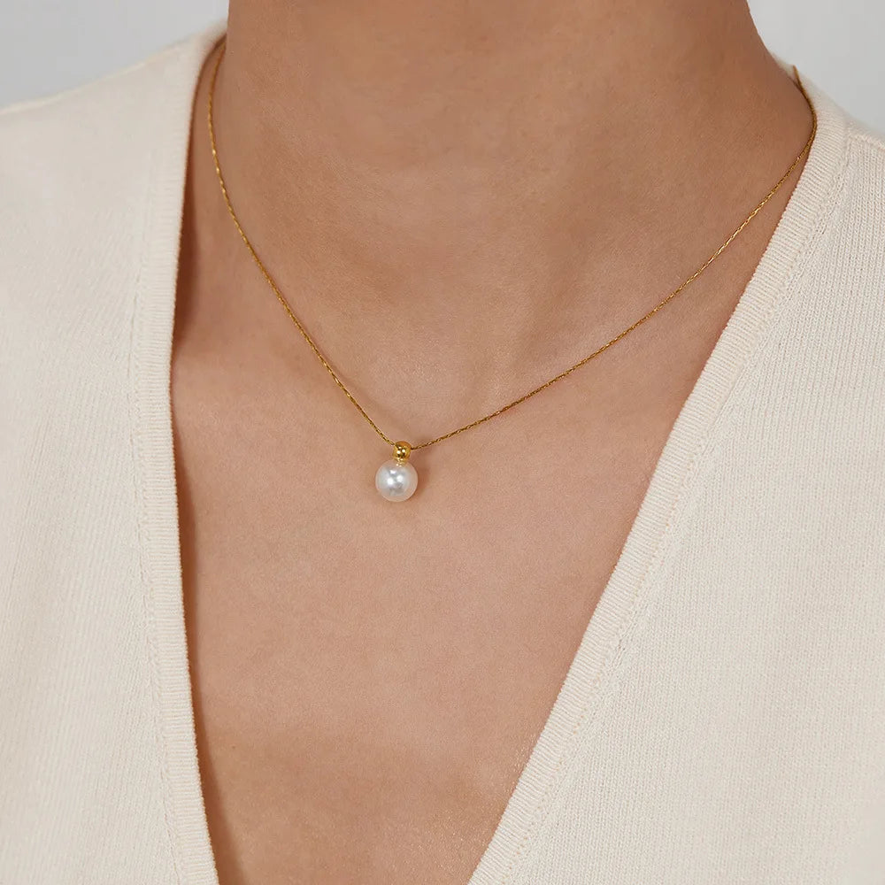 Wholesale Price Ilona Stainless Steel Necklace Gold Plated 18k Trendy Style Link Chain Fashion Pearl Pendant for Party Jewelry