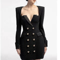 2025 New French Style White Chiffon Dress Solid Mini Long-Sleeved Deep V-Neck Button Single-Breasted Regular Fit Anti-Static