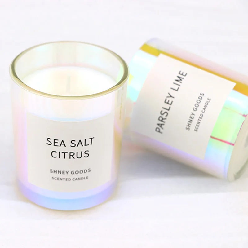 High Quality Luxury Private Label Soy Wax Candles Iridescent Laser Glass Jar Custom Scented Handmade Aromatherapy for Easter