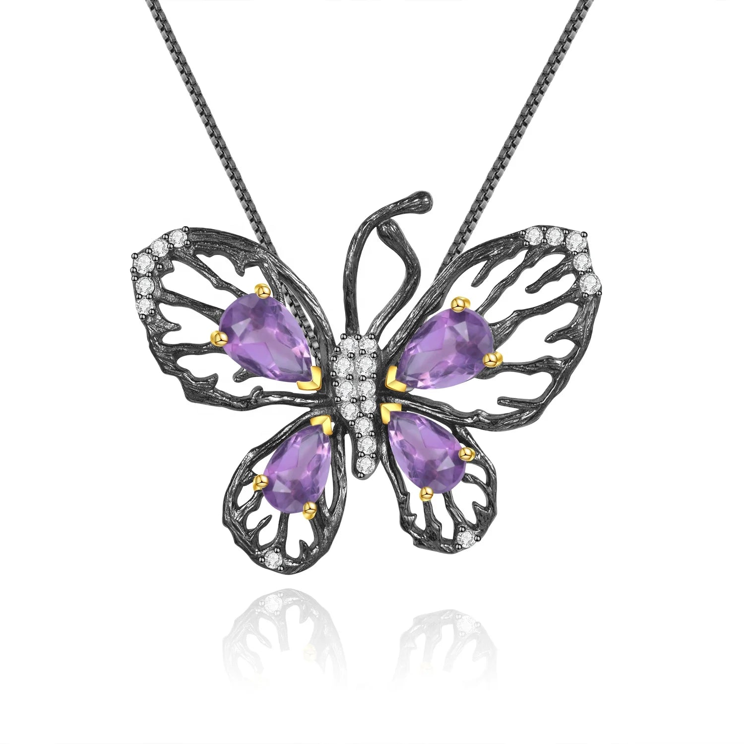 Abiding Jewelry Latest Design Amethyst Gemstone Sterling Silver Necklace Pendant Butterfly Necklace Pendant for Girls