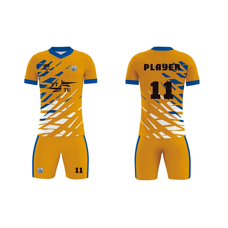 Custom Soccer Jersey Set 100% Polyester Digital Print Short Sleeve Breathable Quick Dry V-Neck Custom Logo Collar Hot Selling
