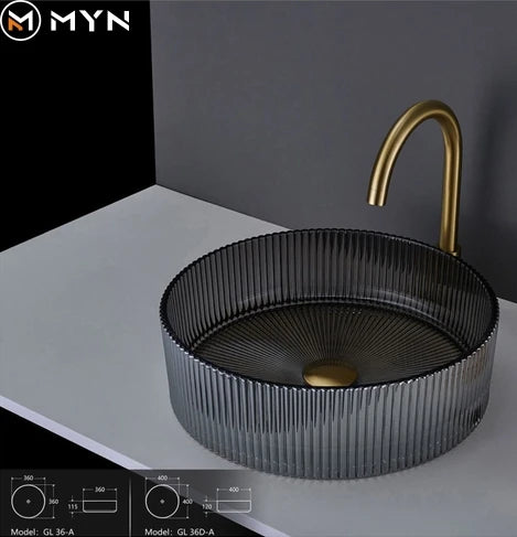 Meiyani 2025 Newest Design  Colorful Round Tempered Glass Wash Basin Above Small Crystal Sink