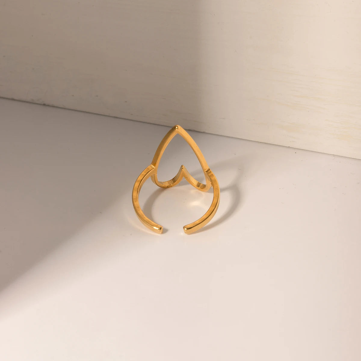 J&D 18K PVD Gold Plated Heart Rings Stainless Steel Minimalist Fashion Ring for Women
