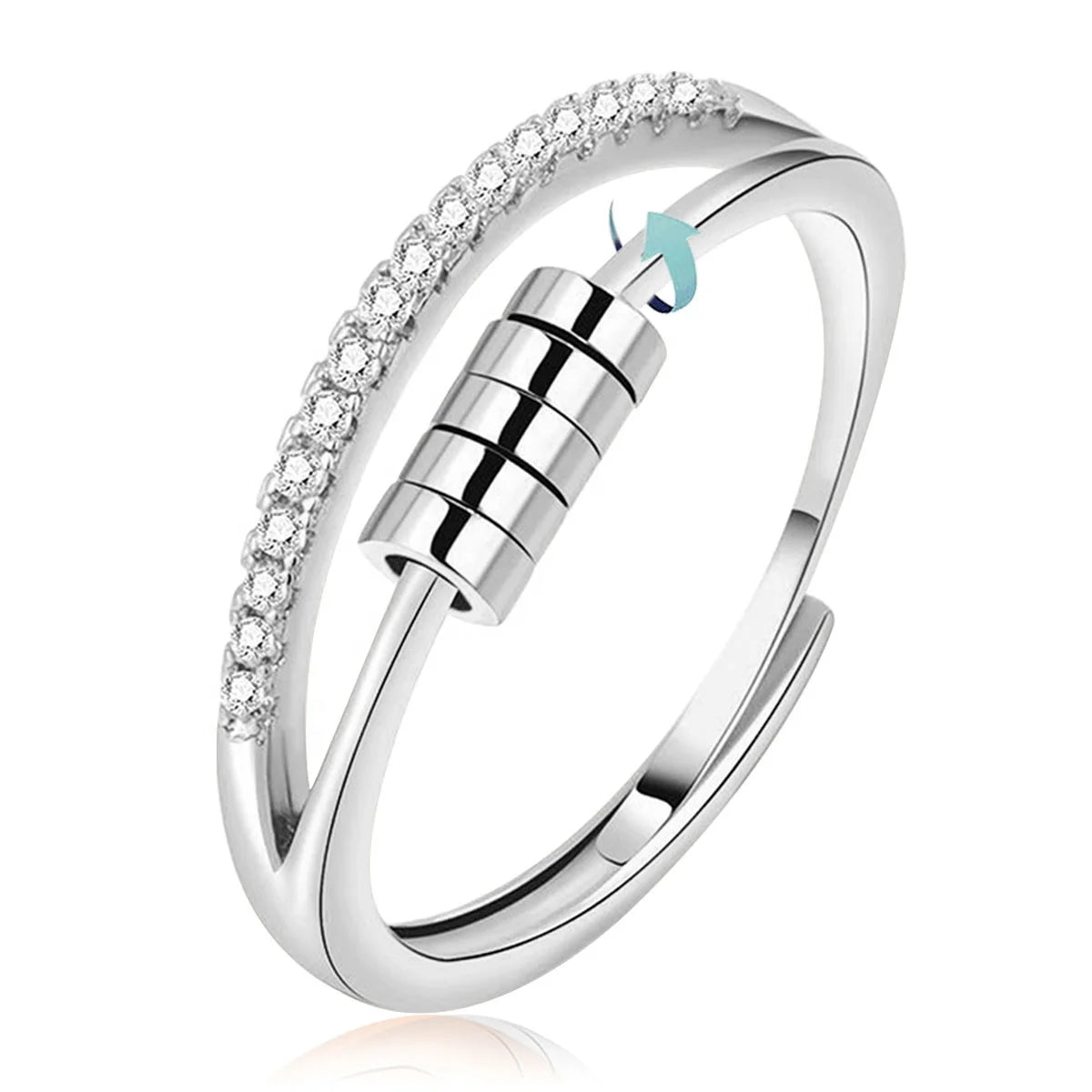 925 Sterling Silver Ring Rose Gold Plating Relief Stress Fidget Spinning Beads Anti-Anxiety Ring for Women Wedding Anniversary