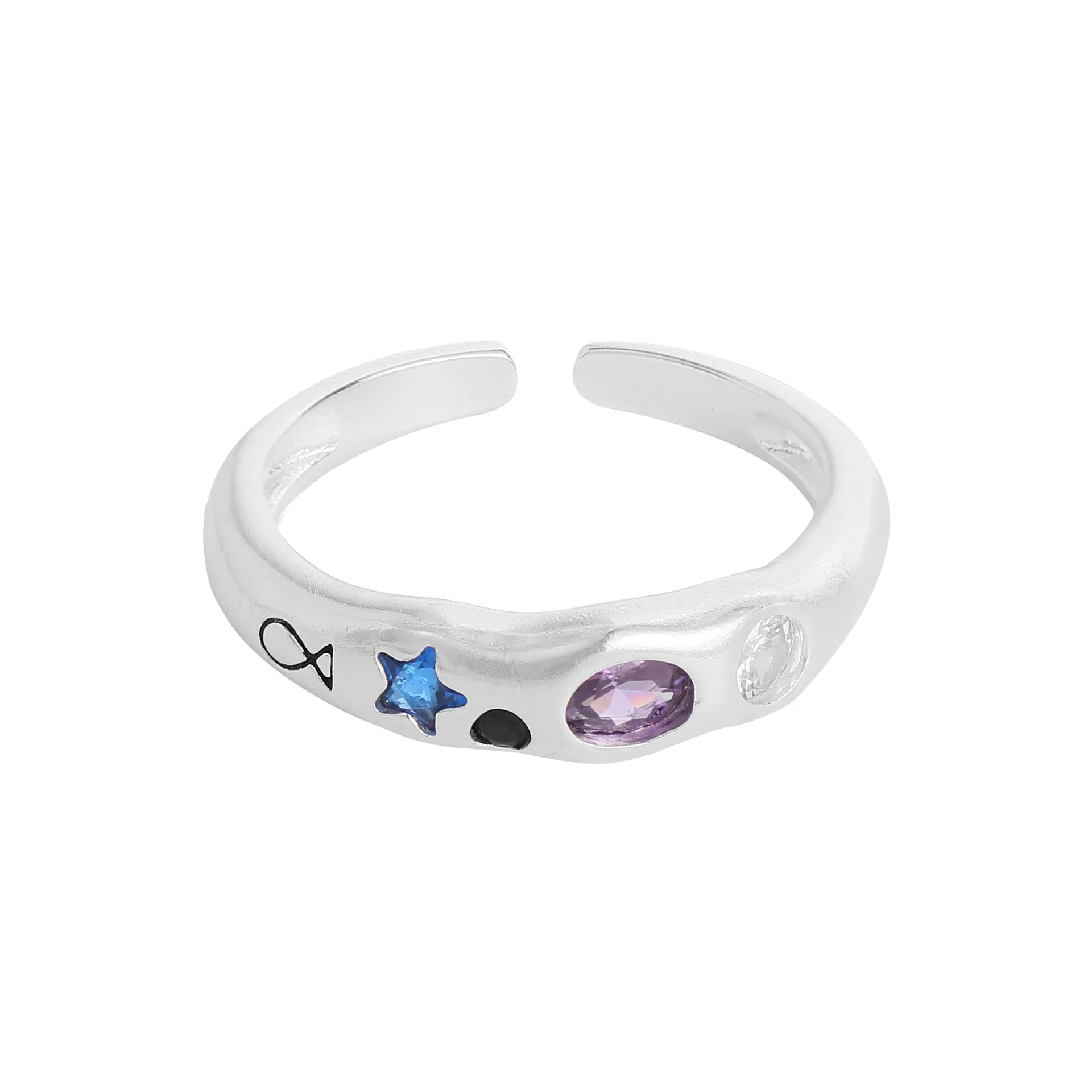 High Quality 925 Silver Bezel Setting Ring Stylish Geometric Irregular Opening Design Resizable and Silver Plated Jewelry