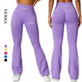 Custom Logo High Waist Women Sportswear Tight Slimming Elastic Seamless Pants Solid Color Gym Fitness Girl Flared Yoga Leggings