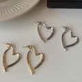 925 Sterling Silver Post Heart Shape Stud Earrings for Women Simple Jewelry Gold Plated Geometric Hollow Heart Earrings