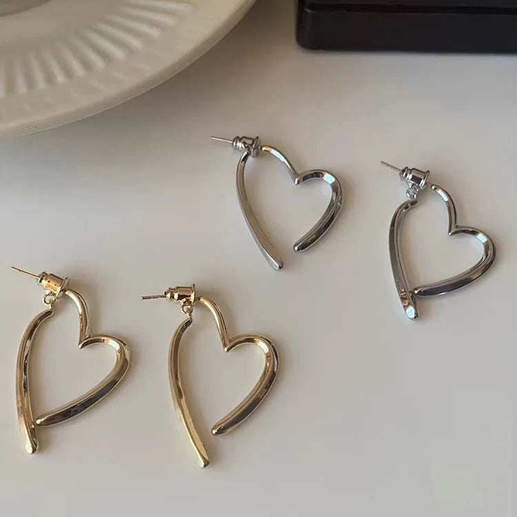 925 Sterling Silver Post Heart Shape Stud Earrings for Women Simple Jewelry Gold Plated Geometric Hollow Heart Earrings