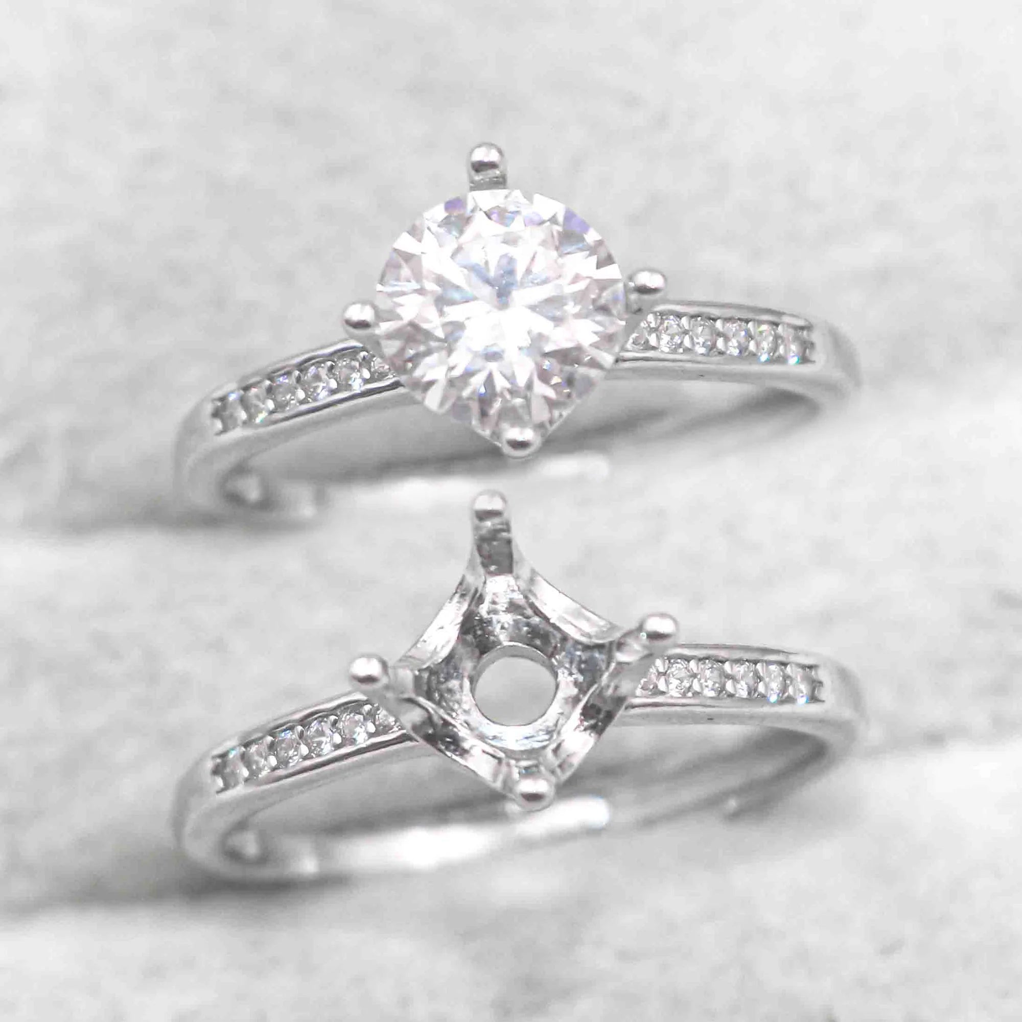 Sterling Silver 6.5mm/1 Carat Semi Mount Ring Frame Blank Moissanite Diamond Setting Base Without Center Stone Inlay for DIY