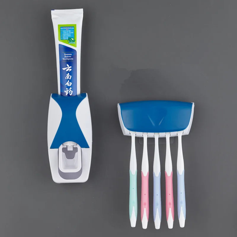 Family Dustproof Toothpaste Wall Mounted Kids Hands Free Toothpaste Squeezer Toothbrush Holder Toothpaste Dispenser Set