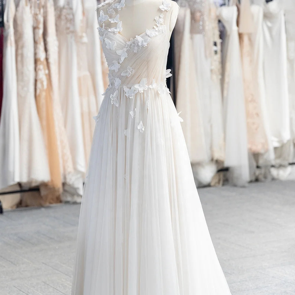 Jancember LSSG028 Simple Sleeveless Butterfly Bridal Wedding Gowns Dresses