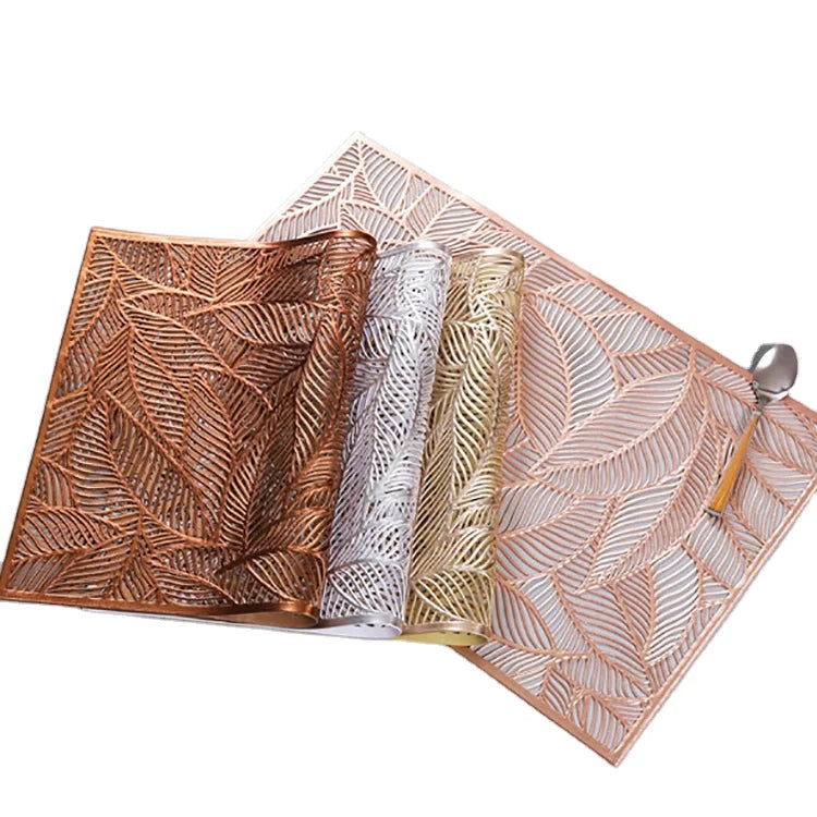2023 Kitchen Gadgets Bronzing Cutwork Placemats New Product Idea PVC Pressed Placemats Wedding Decorative Dinning Table Mat
