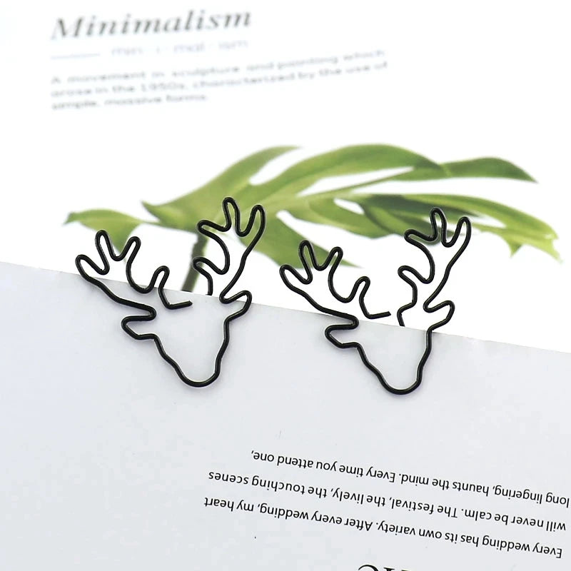 20pcs/box Cute Black Vintage Deer Head Metal Paper Clips Bookmark Pin Korea Stationery Office Accessories Memo Clips in Stock