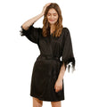 FUNG 6022 NEW 2022 Short Satin Feather Robes Bridal Satin Robe with Fur Trim Satin Bridesmaid Robe Feather Cuff Robe