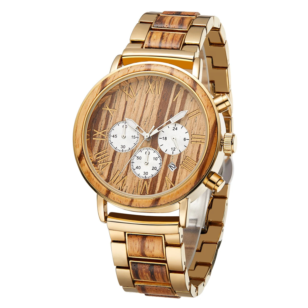 TJW Men's 44mm Dial Display 22mm Band 3bar Pressure Sport Business Wooden Watch Quartz Natural Wood Alloy Case Limited