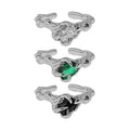 Sterling Silver 925 Irregular Texture Rings with Green Zircon Stone Crystal Jewelry