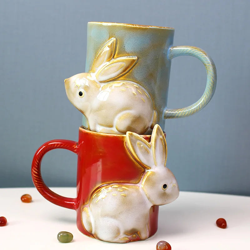Hot Selling Creative Animal Ceramic Cup Lovely Rabbit Mug for Coffee New Year Birthday & Easter Gift Idea