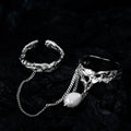 Icebela Jewelry Korean Version Niche Design Special Baroque Pearl Double Chain Adjustable Finger 925 Silver Rings for Women