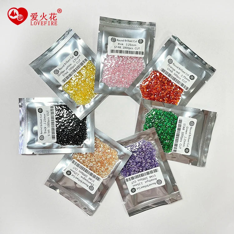 1000pcs/bag Melee Small Size Colored Cubic Zirconia Stone Star Cut Round Brilliant Cut Loose Cz MegaBDM