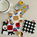Flower Fabric Cloth Square Linen Coaster Cartoon Style Desktop Decoration Placemat Heat Pad Christmas Gift Kitchen Table Decor