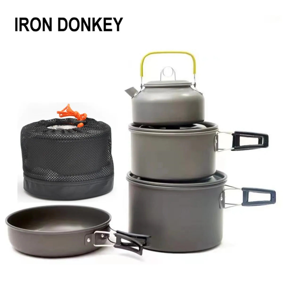 IRONDOENKY Outdoor Camping Family Hiking Picnic 4-5 Person Camping Cooking Set Non Stick Lightweight Backpack Cooking