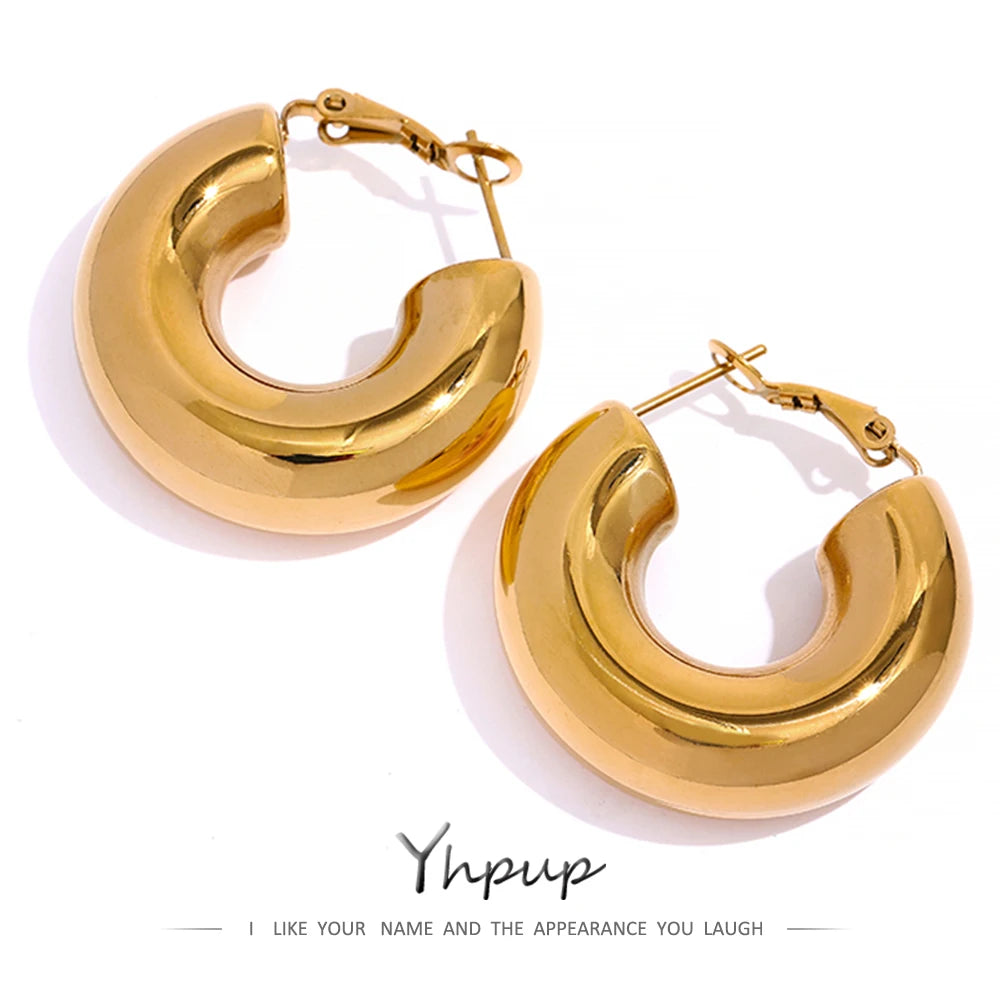 JINYOU 891 Temperament Waterproof Fashion Jewelry Charm 2025 Chunky Minimalist Stainless Steel Gold Hoop Huggie Earrings Women
