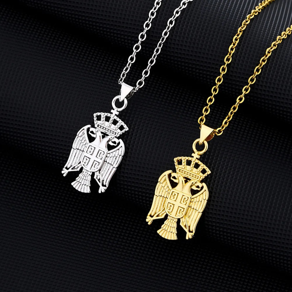 Factory Serbia National Emblem Pendant Necklace Stainless Steel Silver 18K Gold Plated Serbia Eagle Emblem Charm Chain Necklace