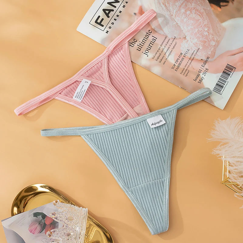Threaded Cotton Thin Belt Sexy Thong Women's Low Waist Comfortable Breathable Ladies T-back Underwear Bikini Women's G-string