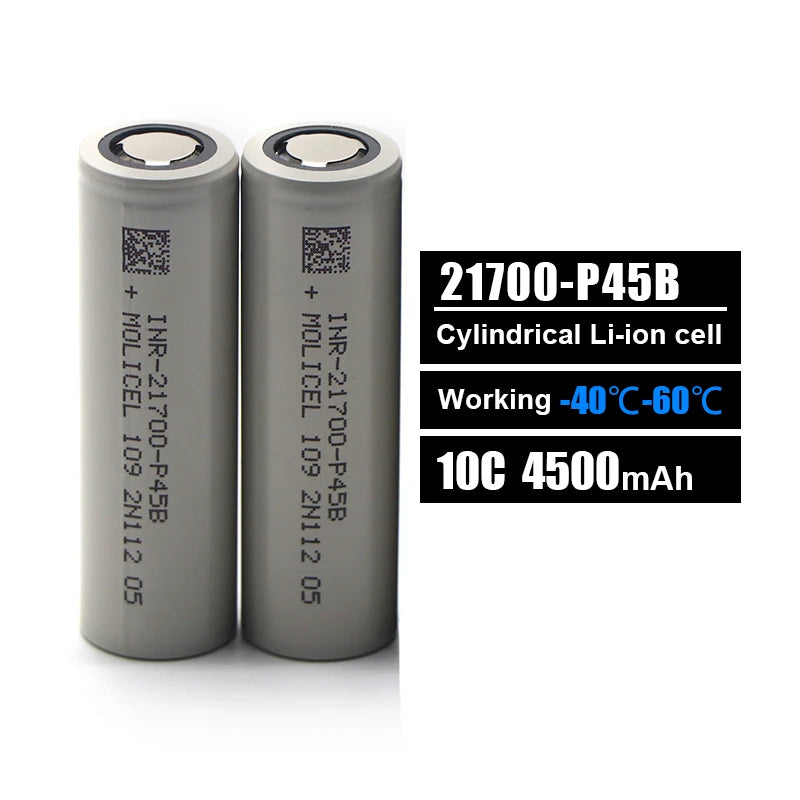 New Arrive Moli-cell 21700 Battery 4500Mah Inr21700 P45B Lithium Rechargeable 3.6V for Power Tools
