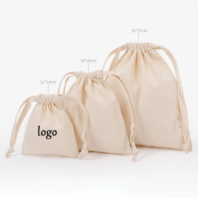 Cotton Drawstring Small Canvas Bundle Pocket Gift Packaging Earrings Ring Storage Bag for Jewelry