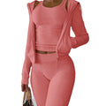 L230741 Casual Women Fall Sets 2025 Toweling Tank Top Full Zip Hoodie And Sweat Leggings Pants 3 Piece Hoodie Set Sweatsuit Sets