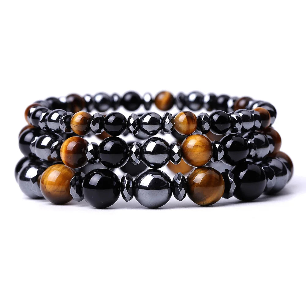 10mm Men's Tiger Eyes Matte Black Onyx Hematite Natural Stone Crystal Bracelet Good Quality Health Fashion Charm Bracelets