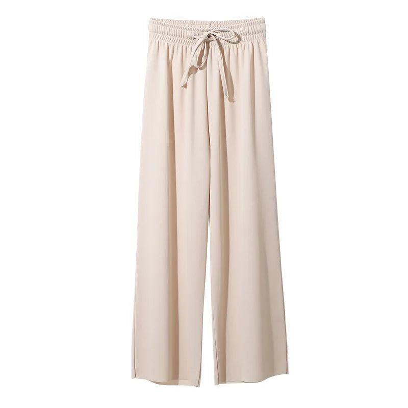Hot Selling Women's Summer Ice Silk Wide Leg Pants High Waisted Cropped Straight Leg Slim Casual Pants