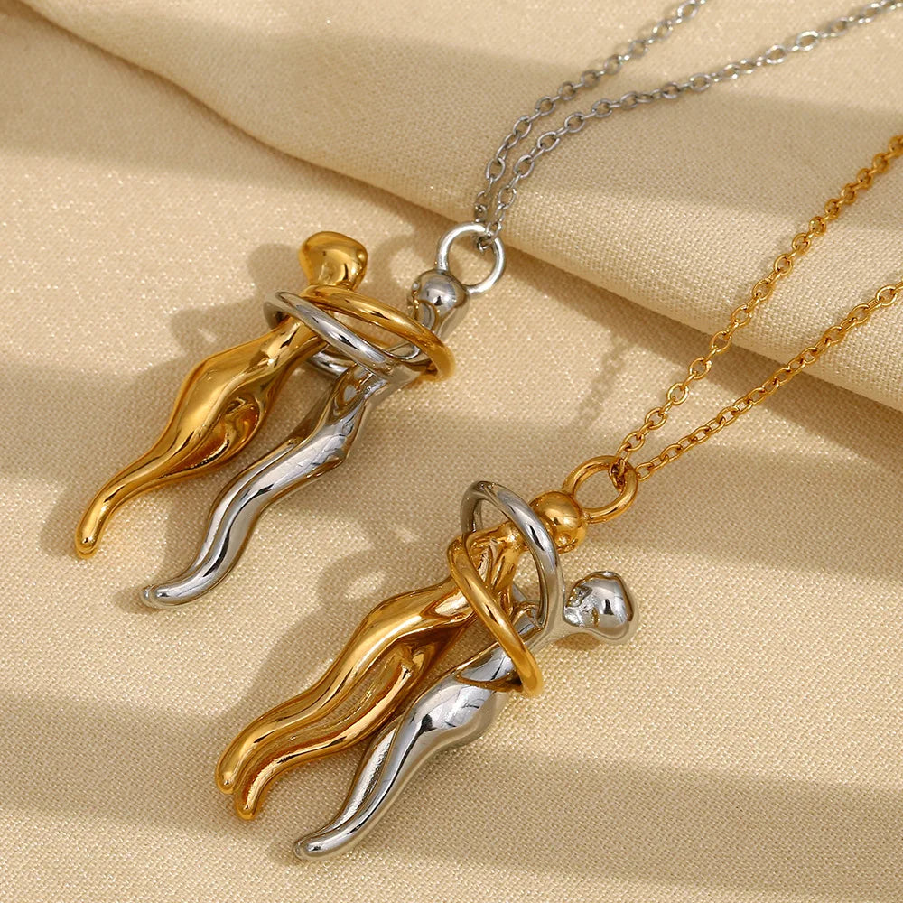 Bijoux Femme Inoxidable Stainless Steel 18K Gold Plated Culture Stylish Hug Pendant Necklace for Women