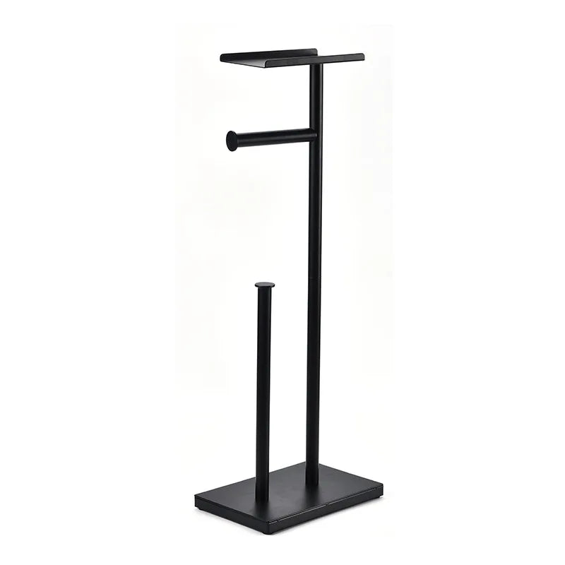 Homedec Modern Matte Black Stainless Steel Adhesive Toilet Paper Holder with Storage for Bathroom Decor 2-Year Warranty