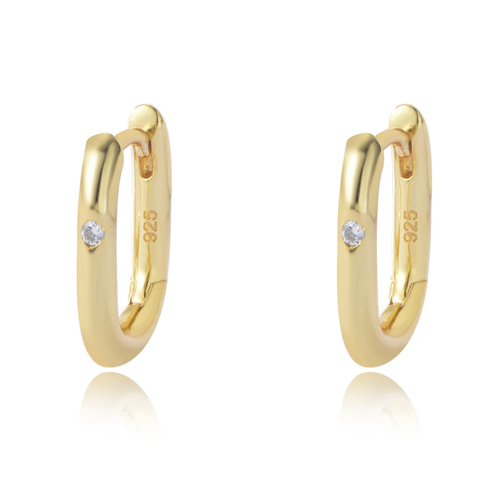 Geometric Rectangular 925 Sterling Silver Gold Plated Square Ring Earrings