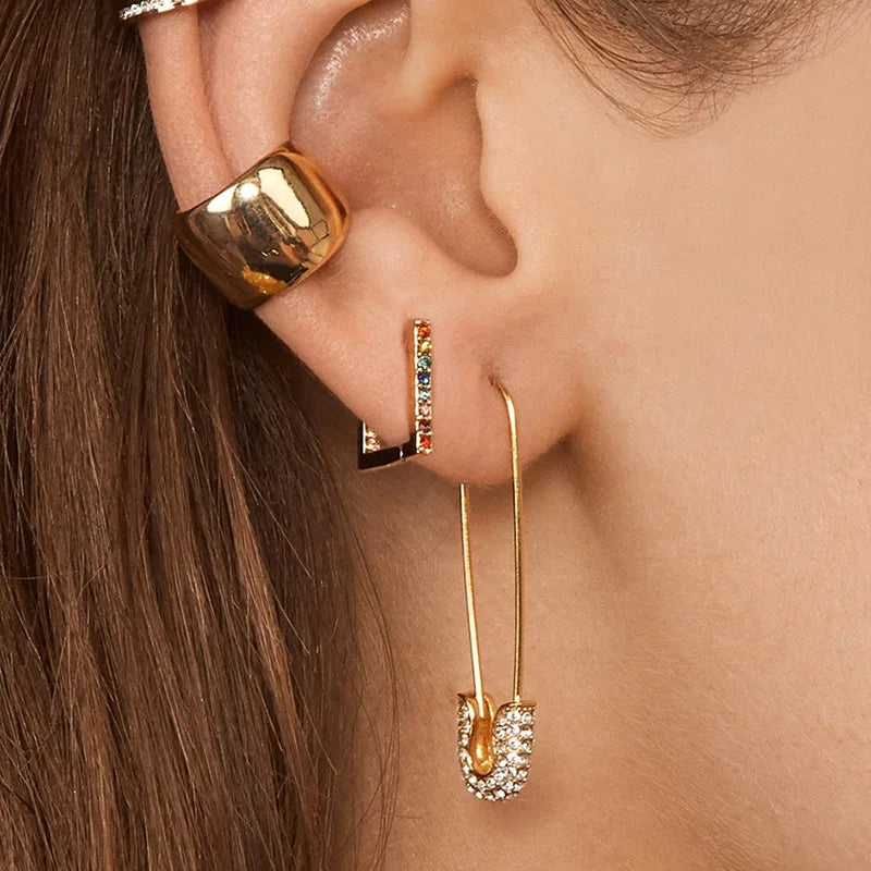HOVANCI Female Jewelry 4pcs/Set Crystal Pin Earrings White Rhinestone CZ Ear Cuff Pins Clip on Earring