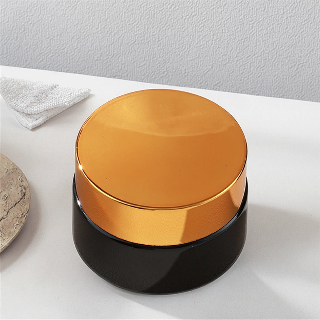 Frosted Matt Black Cosmetic Cream Packaging Glass Jar with Plastic Lid Gold Cap 50g Custom Design Screw Cap Jars and Lids