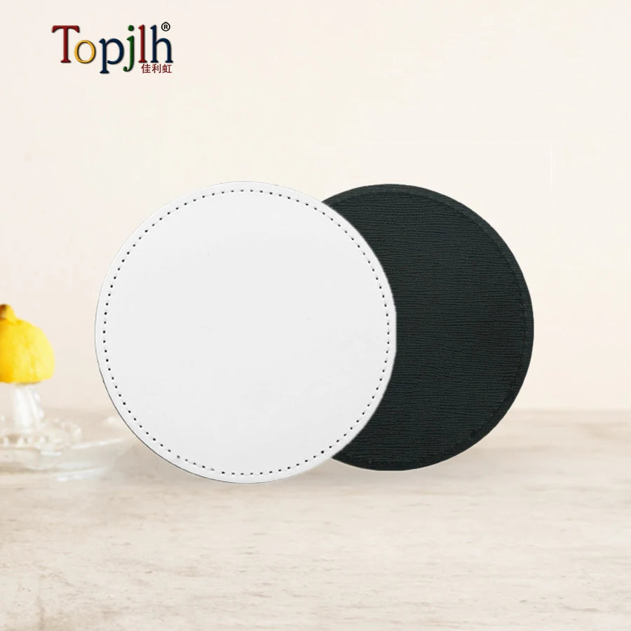 Topjlh Custom PU Leather Coasters Reusable Sublimation Drink Mat Blank Personalized Logo Promotional Table Mat Pads Made Leather