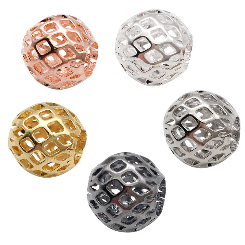 3MM Hole 8mm Filigree Brass Metal Balls Spacer Beads for Jewelry Making DIY Crafts Material