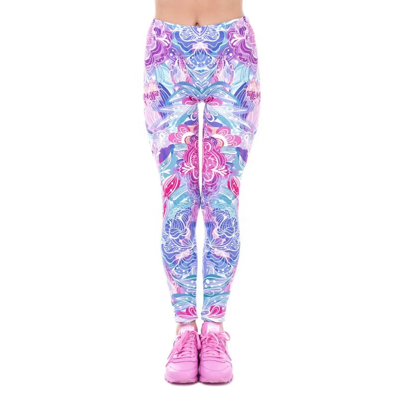 Wholesale Women's Mid Waist Athletic Leggings Yoga 3D Digital Printed Breathable Four-way Stretch Eco-Friendly Anti-UV