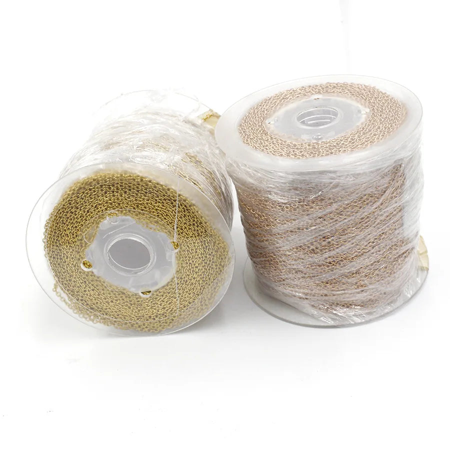 100 Meters/Roll Gold Plated Stainless Steel Cable Chain Roll Rose Gold Plated Chain Roll for Jewelry Making Bracelet Necklace
