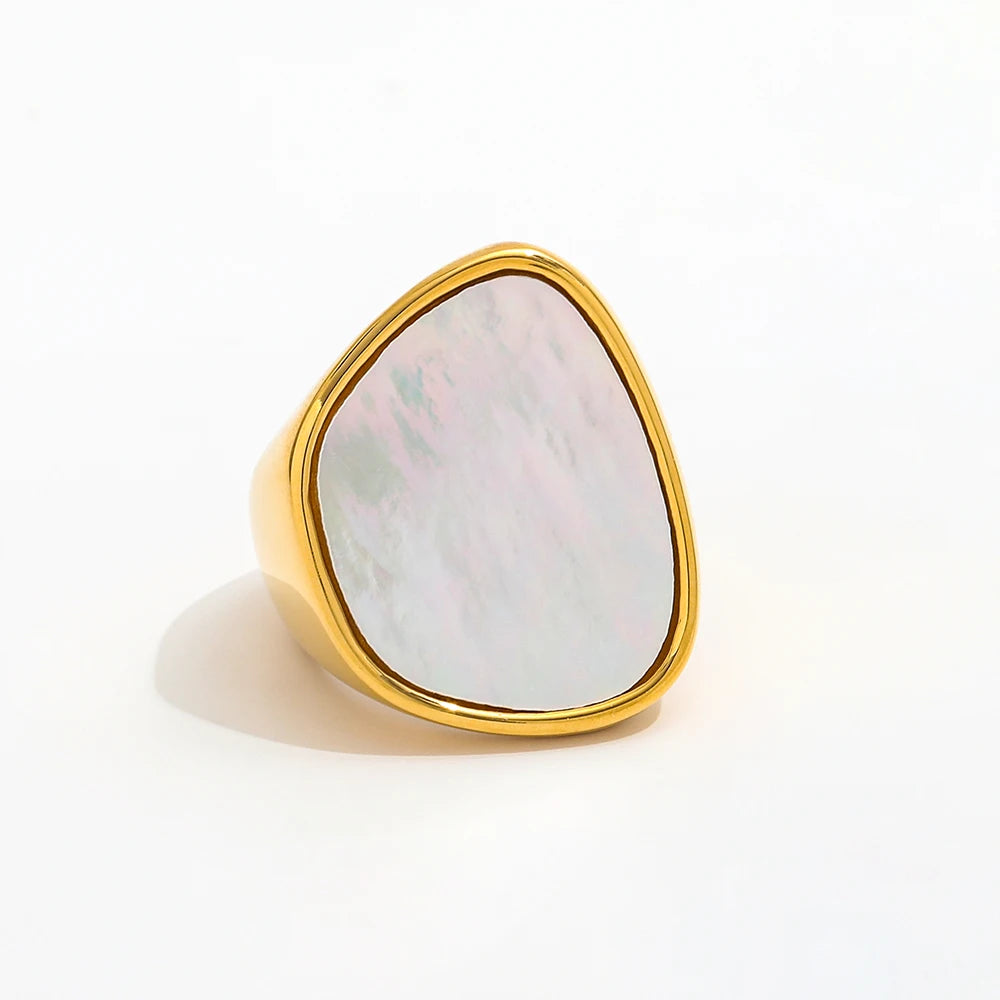 Joolim High End 18K Gold Plated Stainless Steel Irregular Shell Chunky Band Rings for Women Finger Ring Wholesale