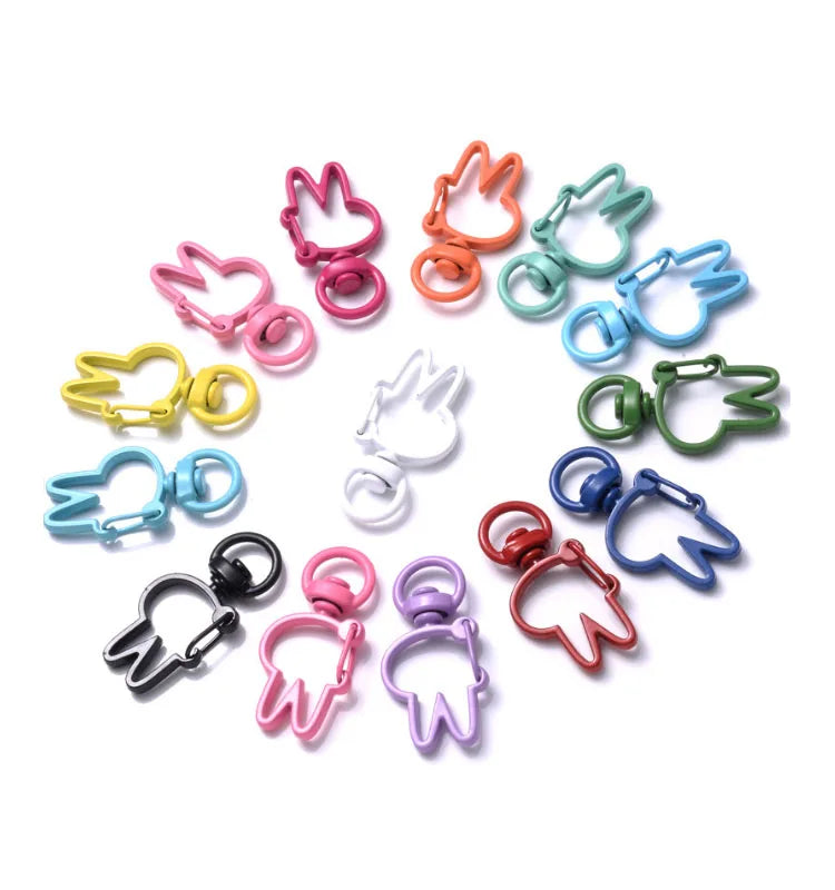 Creative Colorful Metal Rabbit Head Swivel Clasp Lanyard Snap Hook Swivel Lanyard Snap Hook Lobster Claw for DIY Accessories